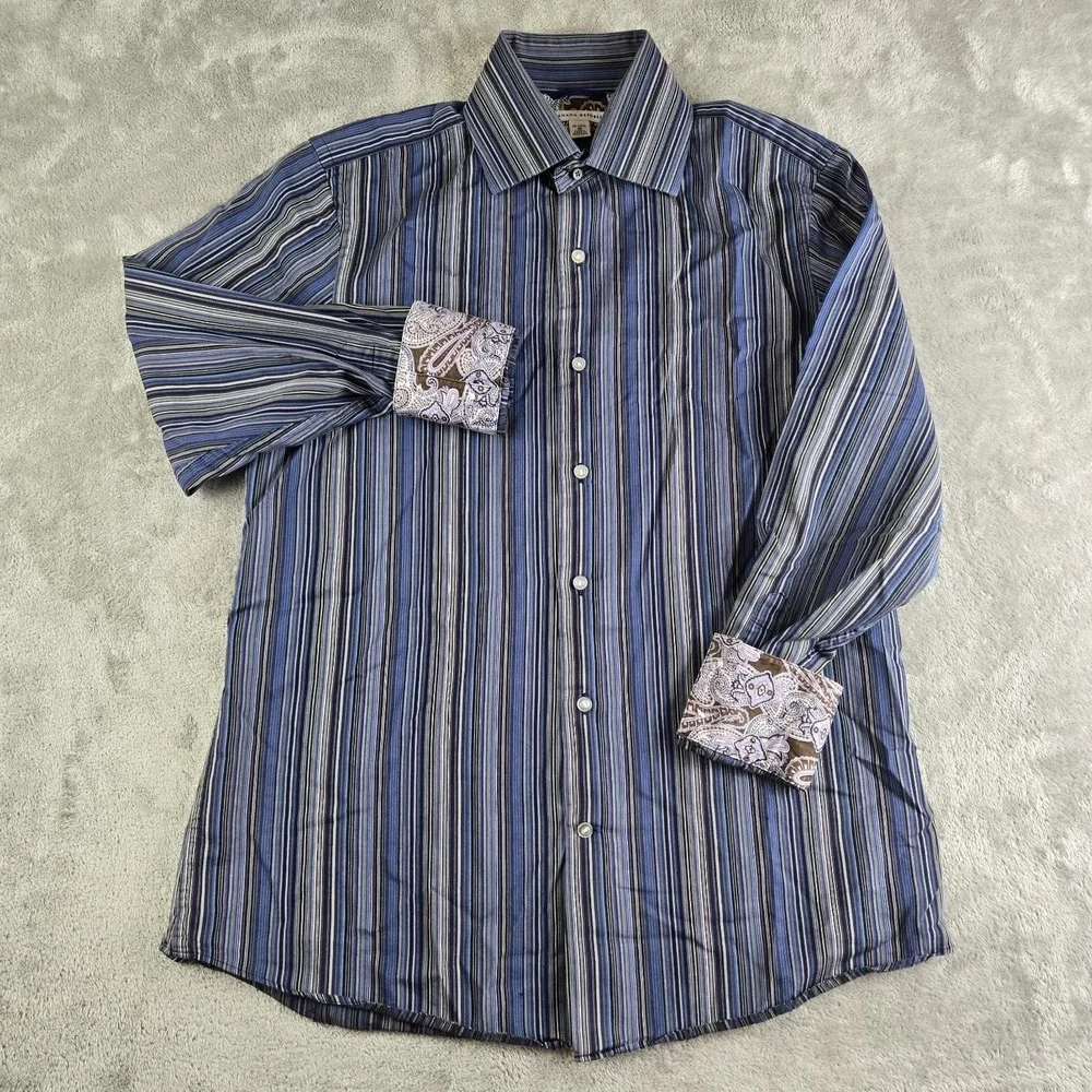 Vintage Banana Republic Shirt Mens Medium 15/15.5 Blue Striped Contrast Cuffs